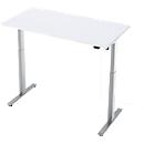 Schreibtisch, elektrisch höhenverstellbar, Rechteck, T-Fuss, B 1300 x T 650 x H 720-1200 mm, weiss/silber