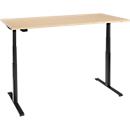 Schreibtisch, elektrisch höhenverstellbar, T-Fuß, B 1600 x T 800 x H 620-1270 mm, Ahorn/schwarz + Memoryschalter