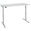 Schreibtisch, elektrisch höhenverstellbar, T-Fuß, B 1600 x T 800 x H 620-1270 mm, lichtgrau/weißaluminium + Memoryschalter