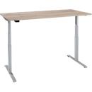 Schreibtisch, elektrisch höhenverstellbar, T-Fuß, B 1600 x T 800 x H 620-1270 mm, Wildeiche/weißaluminium + Memoryschalter