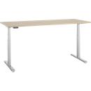 Schreibtisch, elektrisch höhenverstellbar, T-Fuß, B 1800 x T 800 x H 615-1275 mm, Eiche/weißalu