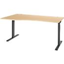 Schreibtisch ERGO-T 2.0, Freiform, Ansatz links, T-Fuß, B 1800 x T 1000/800 x H 675-895 mm, Ahorn/anthrazit
