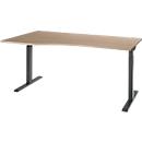 Schreibtisch ERGO-T 2.0, Freiform, Ansatz links, T-Fuß, B 1800 x T 1000/800 x H 675-895 mm, Eiche/anthrazit