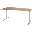 Schreibtisch ERGO-T 2.0, Freiform, Ansatz links, T-Fuß, B 1800 x T 1000/800 x H 675-895 mm, Eiche/weißalu