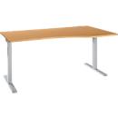 Schreibtisch ERGO-T 2.0, Freiform, Ansatz rechts, T-Fuß, B 1800 x T 1000/800 x H 675-895 mm, Buche/weißalu
