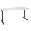 Schreibtisch ERGO-T 2.0, Freiform, Ansatz rechts, T-Fuß, B 1800 x T 1000/800 x H 675-895 mm, lichtgrau/anthrazit
