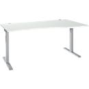 Schreibtisch ERGO-T 2.0, Freiform, Ansatz rechts, T-Fuß, B 1800 x T 1000/800 x H 675-895 mm, lichtgrau/weißalu