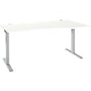 Schreibtisch ERGO-T 2.0, Freiform, Ansatz rechts, T-Fuß, B 1800 x T 1000/800 x H 675-895 mm, weiß/weißalu