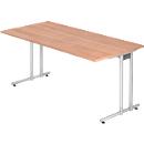 Schreibtisch JENA, C-Fuß, Rechteck, B 1600 x T 800 x H 720 mm, Gestell alusilber, Nussbaum-Dekor