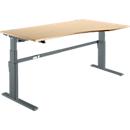 Schreibtisch Komfort, elektrisch höhenverstellbar, Freiform, Ansatz rechts, C-Fuß, B 1800 x T 1000,00/800 x H 655-1305 mm, Ahorn/anthrazit