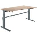 Schreibtisch Komfort, elektrisch höhenverstellbar, Freiform, Ansatz rechts, C-Fuß, B 1800 x T 1000,00/800 x H 655-1305 mm, Eiche/anthrazit