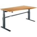 Schreibtisch Komfort, elektrisch höhenverstellbar, Freiform, Ansatz rechts, C-Fuß, B 1800 x T 1000/800 x H 655-1305 mm, Buche-Dekor/anthrazit