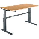 Schreibtisch Komfort, elektrisch höhenverstellbar, Rechteck, C-Fuß, B 1600 x T 800 x H 655-1305 mm, Buche-Dekor/anthrazit