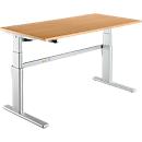 Schreibtisch Komfort, elektrisch höhenverstellbar, Rechteck, C-Fuß, B 1600 x T 800 x H 655-1305 mm, Buche/weißaluminium RAL 9006