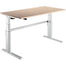 Schreibtisch Komfort, elektrisch höhenverstellbar, Rechteck, C-Fuß, B 1600 x T 800 x H 655-1305 mm, Eiche/weißaluminium RAL 9006