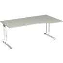Schreibtisch mit Ansatz PALENQUE, C-Fuß, Freiform, manuelle Höhenverstellung, Ansatz rechts, B 1800 x T 800/1000 x H 680-820 mm, lichtgrau