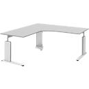 Schreibtisch mit Ansatztisch links BARI, C-Fuß, Form B, Freiform, B 1800 mm, hellgrau