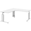 Schreibtisch mit Ansatztisch links BARI, C-Fuß, Form B, Freiform, B 1800 mm, weiß