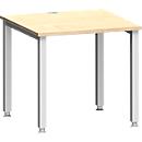 Schreibtisch MODENA FLEX, Quadrat, 4-Fuß Quadratrohr, B 800 x T 800 x H 720-820 mm, Ahorn/weißaluminium