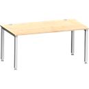 Schreibtisch MODENA FLEX, Rechteck, 4-Fuß Quadratrohr, B 1600 x T 800 x H 720-820 mm, Ahorn/weißaluminium