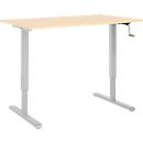 Schreibtisch Multiflex, manuell höhenverstellbar mit Kurbel, B 1200 x T 800 x H 700-1180 mm, Ahorn/weißalu