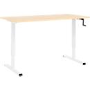 Schreibtisch Multiflex, manuell höhenverstellbar mit Kurbel, B 1600 x T 800 x H 700-1180 mm, Ahorn/weiß
