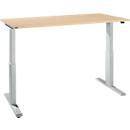Schreibtisch NEVADA, elektrisch höhenverstellbar, Rechteck, T-Fuß, B 1800 x T 800 x H 715-1185 mm,Ahorn/alusilber