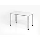 Schreibtisch, rechteckig, 4 Füße, Quadratrohr, B 1200 x T 672 x H 685-810 mm, weiß/silber