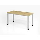 Schreibtisch, rechteckig, 4 Füße, Quadratrohr, B 1200 x T 672 x H 685-810 mm, Wildeiche/Silber