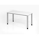 Schreibtisch, rechteckig, 4 Füße, Quadratrohr, B 1400 x T 672 x H 685-810 mm, weiß/silber