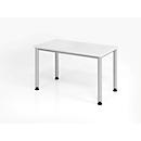 Schreibtisch, rechteckig, 4 Füße, Rundrohr, B 1200 x T 672 x H 685-810 mm, weiß/silber