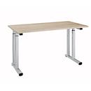 Schreibtisch Set Up, Rechteck, C-Fuß, B 1300 x T 650 x H 685-820 mm, Eiche/weißaluminium 