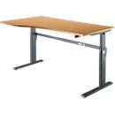 Schreibtisch Standard, elektrisch höhenverstellbar, Freiform, Ansatz links, C-Fuß, B 1800 x T 1000/800 x H 725-1185 mm, Buche-Dekor/anthrazit