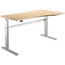 Schreibtisch Standard, elektrisch höhenverstellbar, Freiform, Ansatz rechts, C-Fuss, B 1800 x T 1000/800 x H 725-1185 mm, Ahorn/weissalu