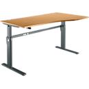 Schreibtisch Standard, elektrisch höhenverstellbar, Freiform, Ansatz rechts, C-Fuß, B 1800 x T 1000/800 x H 725-1185 mm, Buche-Dekor/anthrazit