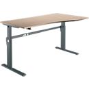 Schreibtisch Standard, elektrisch höhenverstellbar, Freiform, Ansatz rechts, C-Fuß, B 1800 x T 1000/800 x H 725-1185 mm, Eiche/anthrazit
