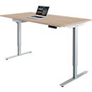 Schreibtisch Start Off, elektrisch höhenverstellbar, Rechteck, T-Fuß, B 1600 x T 800 x H 755-1255 mm, Eiche-Dekor/weißaluminium + Zubehörschublade