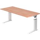 Schreibtisch TARVIS, C-Fuß, Quadrat, B 1800 mm, Gestell weiß, höhenverstellbar, Nussbaum-Dekor