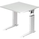 Schreibtisch TARVIS, C-Fuß, Quadrat, B 800 mm, Gestell weiß, höhenverstellbar, lichtgrau