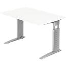 Schreibtisch TARVIS, C-Fuß, Rechteck, B 1200 mm, Gestell silber, höhenverstellbar, weiß