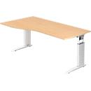 Schreibtisch TARVIS, Freiform, B 1800 x T 800/1000 x H 680-820 mm, Gestell weiß, Ahorn-Dekor