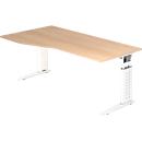 Schreibtisch TARVIS, Freiform, B 1800 x T 800/1000 x H 680-820 mm, Gestell weiß, Eiche-Dekor