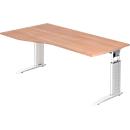 Schreibtisch TARVIS, Freiform, B 1800 x T 800/1000 x H 680-820 mm, Gestell weiß, Nussbaum,-Dekor