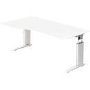 Schreibtisch TARVIS, Freiform, B 1800 x T 800/1000 x H 680-820 mm, Gestell weiß, weiß
