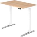 Schreibtisch TOPAS LINE, elektrisch höhenverstellbar, C-Fuß, B 1200 x T 800 x H 650-1300 mm, Eiche/weißaluminium + Memoryschalter, Kabelkanal