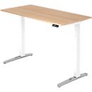 Schreibtisch TOPAS LINE, elektrisch höhenverstellbar, C-Fuß, B 1600 x T 800 x H 650-1300 mm, Eiche/weiß + Memoryschalter, Kabelkanal