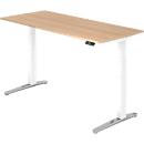 Schreibtisch TOPAS LINE, elektrisch höhenverstellbar, C-Fuß, B 1800 x T 800 x H 650-1300 mm, Eiche/weißaluminium + Memoryschalter, Kabelkanal