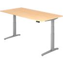 Schreibtisch TOPAS LINE, elektrisch höhenverstellbar, C-Fuß, B 2000 x T 1000 x H 650-1300 mm, Ahorn/weißaluminium + Memoryschalter, Kabelkanal