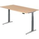 Schreibtisch TOPAS LINE, elektrisch höhenverstellbar, C-Fuß, B 2000 x T 1000 x H 650-1300 mm, Eiche/graphit + Memoryschalter, Kabelkanal