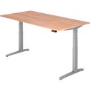 Schreibtisch TOPAS LINE, elektrisch höhenverstellbar, C-Fuß, B 2000 x T 1000 x H 650-1300 mm, Nussbaum/weißaluminium + Memoryschalter, Kabelkanal